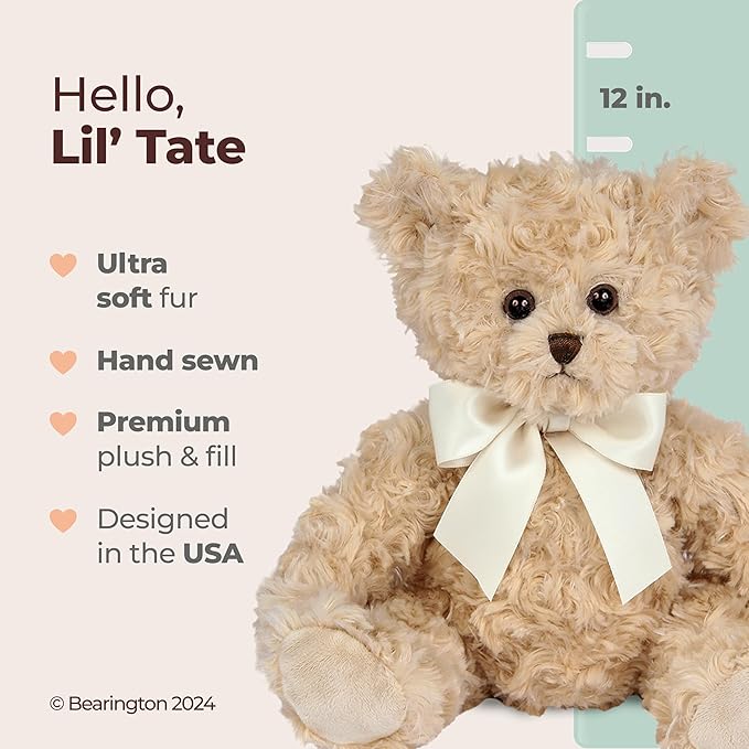 Bearington Collection Lil' Tate Vintage Teddy Bear Stuffed Animal 12 in Plush Toy for Baby - Stuffed Teddy Bear