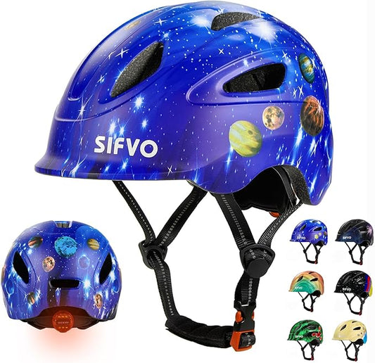 Kids Bike Helmet with LED Light, SIFVO Youth Toddler Boys Girls Helmets,2 Size Adjustable for Ages 3-5-10,Multi-Sport for Bicycle, Scooter, Skateboard,46-55cm