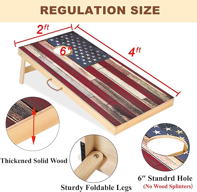 Sportdo 4x2 ft Solid Wood Cornhole Set with 8 Bean Bags, Regulation Size Cornhole Board Set for Adults, Cornhole Game Set for Tailgate Backyard Toss Games Indoor&Outdoor Activities