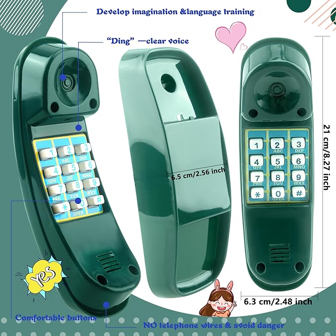 2 Pack Swingset Phone Toys Playground Swing Set Telephone Plastic Pretend Play Telephone with Numeric Key for Kids Outdoor Playground Treehouse Accessories (Green, Blue)