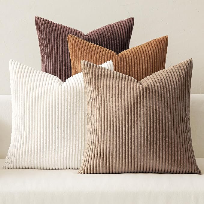 MIULEE Fall Corduroy Decorative Throw Pillow Covers Brown Series 24x24 | Set of 4, Mordern Rustic Fall Decor, Layered Brown Collection, Boho Farmhouse Cushion Covers for Couch Bed Sofa Living Room