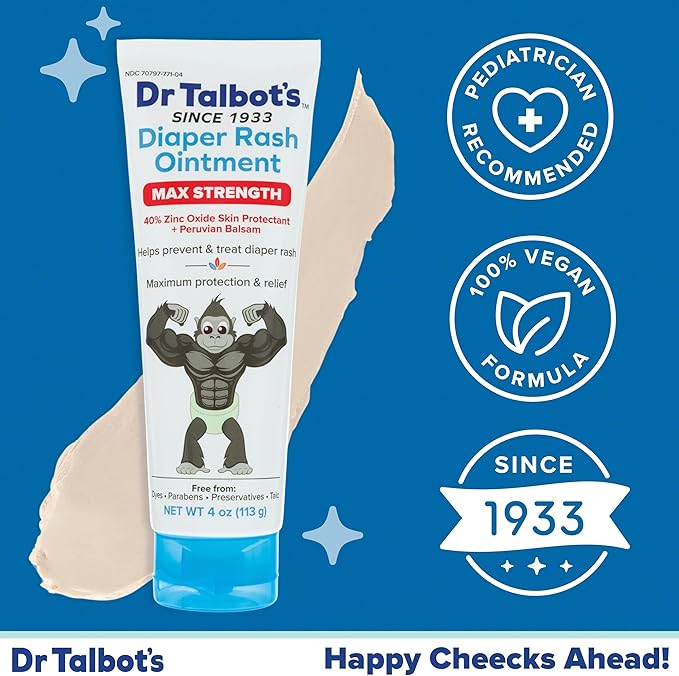 Dr. Talbot's Maximum Strength Diaper Rash Ointment - 4 oz - Zinc Oxide Skin Protectant with Peruvian Balsam - Treats and Prevents Rash