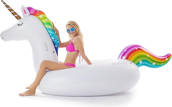 Jasonwell Giant Inflatable Unicorn Pool Float Floatie Ride On with Fast Valves Large Rideable Blow Up Summer Beach Swimming Pool Party Lounge Raft Decorations Toys for Kids Adults