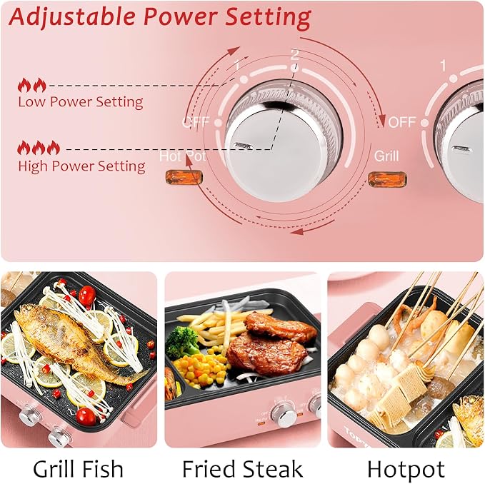 Topwit Hot Pot with Grill, Korean BBQ Grill, 2-in-1 Electric Pot | Nonstick Coating, Dual Temperature Control, Fast Heating, Ideal for Korean BBQ, Shabu Shabu, Noodles, Steaks and Family Meals