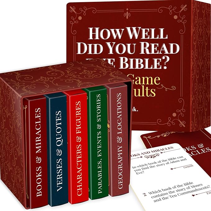 QUOKKA Rethink. Bible Trivia Game for Adults – 250 Bible Trivia Cards for Christians – Fun Christian Games for Adults & Family – Religious Gifts for Men and Women - 5 Categories to Check How Well You