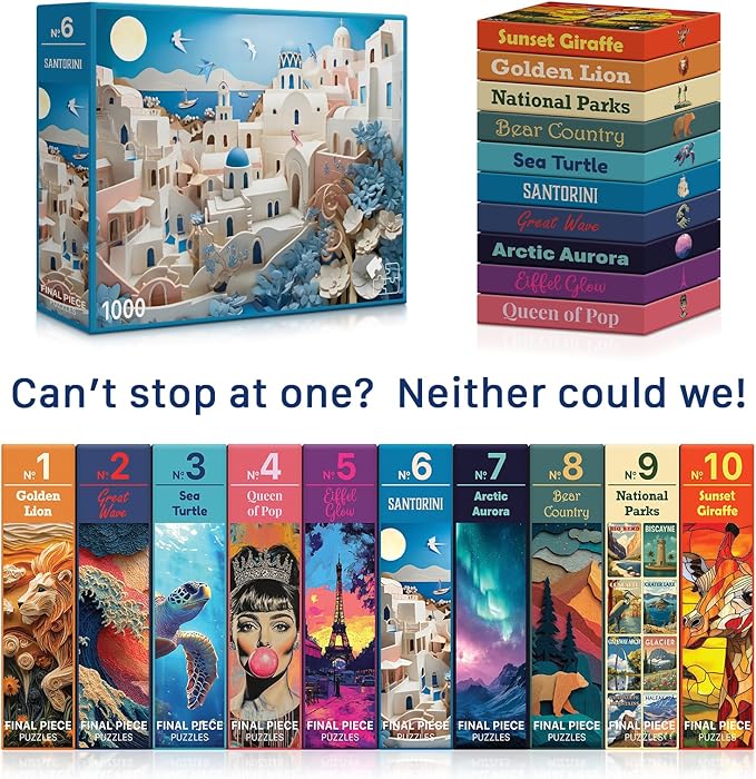 Santorini (#6) – 1000 Piece Jigsaw Puzzle for Adults | Premium European Blue Board | Satin Low-Glare Finish | Ribbon Cut | Bonus Poster | Display-Worthy Box | Printed in USA | Final Piece Puzzles