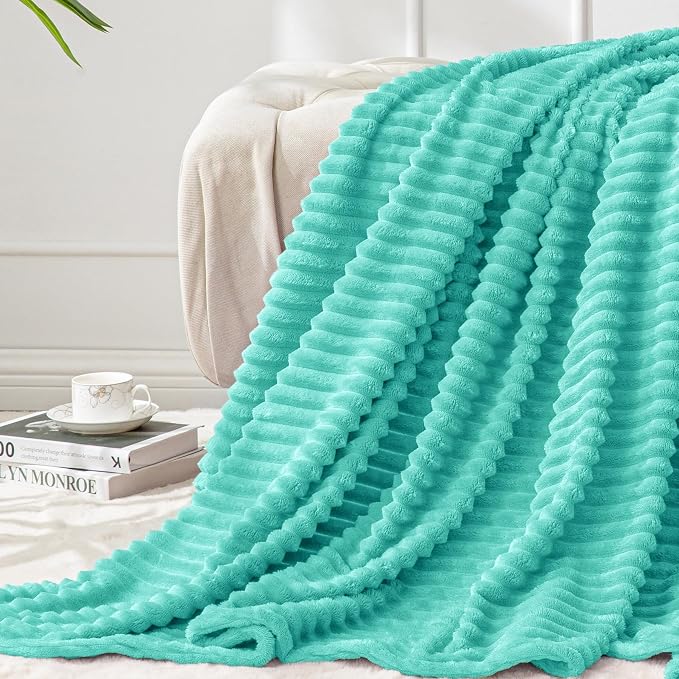 BEDELITE 3D Ribbed Jacquard Aqua Fleece Twin Blanket for Bed, 60x80 Inch | Soft Warm Decorative Fluffy Blanket, Cozy Plush Lightweight Fuzzy Throw Blanket for Couch Sofa Room Decor, Gift for Women