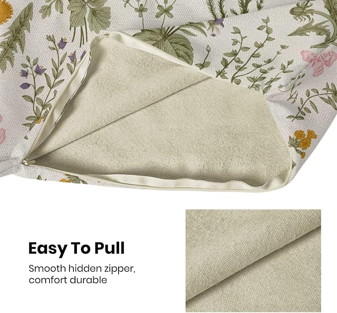 AEIOAE Spring Pillow Covers 24x24 Inch Set of 2,Sage Green Wild Flower Plant Throw Pillows Case,Seasonal Floral Outdoor Decorative Square Linen Farmhouse Decor Cushion Covers for Home Sofa Bed Couch