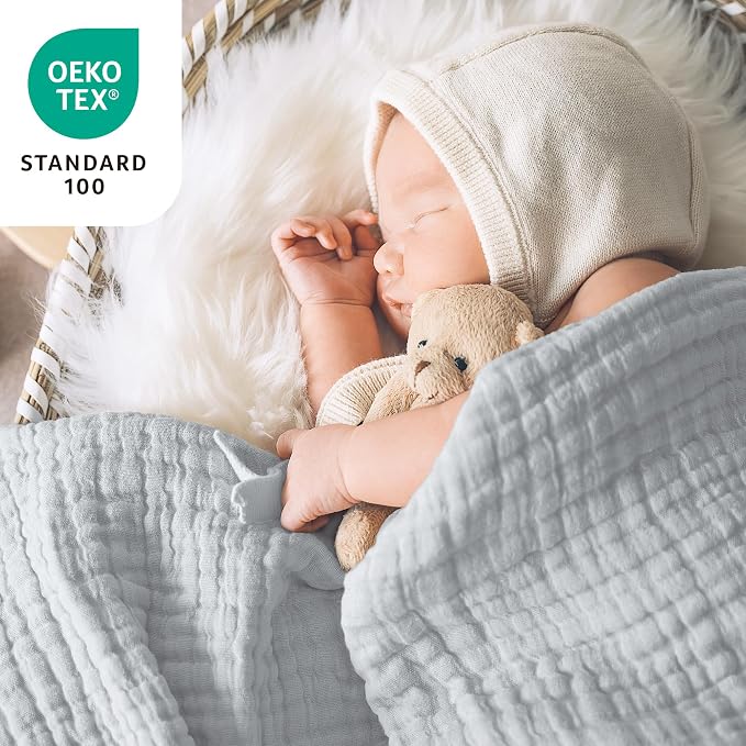 Love's cabin 100% Cotton Muslin Blanket, 6 Layer Lightweight Breathable Gauze Large Throw Blanket 50 x 70 Inches, Soft Cooling All Season Blanket for Couch or Sofa, Light Grey