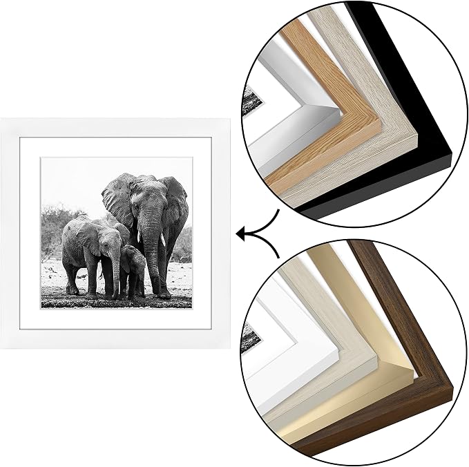 Americanflat 11x11 Picture Frame with Shatter-Resistant Glass - Use as 8x8 Frame with Mat or Display 11x11 Photo Without Mat - Signature Collection - Square Frames for Wall Display - White | Shatter-resistant glass, sawtooth hangers included, use with ...
