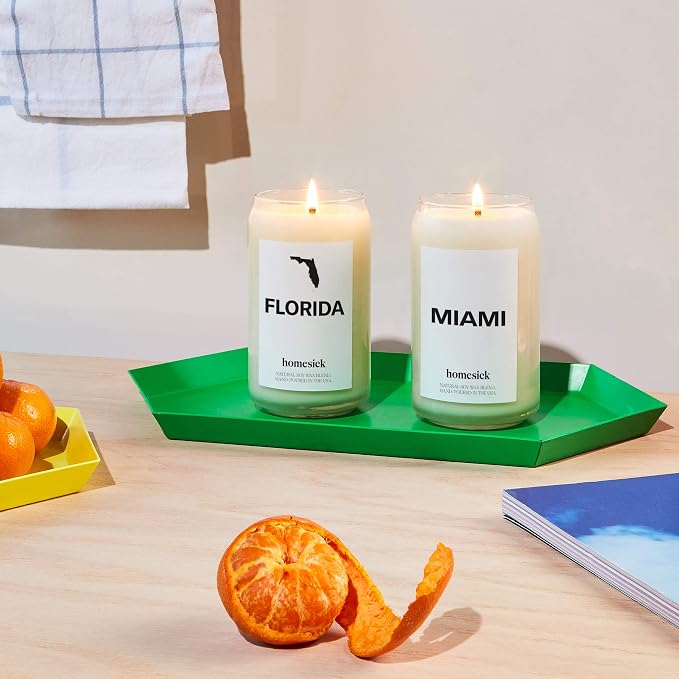 Homesick Scented Candles for Home (Florida) - 13.75 oz Long-Lasting Soy Wax Jar Candle for Women & Men for All Occasions, 60-80 Hours Burn Time - Notes of Moss & Bergamot