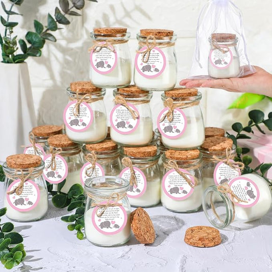 Threlaco 20 Pcs Elephant Baby Shower Favors Party Candle Lavender Scented Glass Mason Jar Wax Candle Bulk for Guests Girl Boy Gender Reveal Party Gifts(Pink)