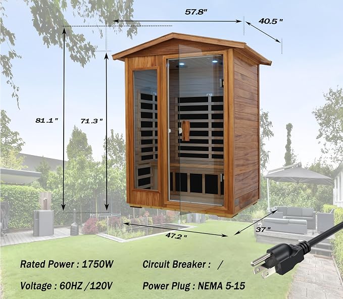 LTCCDSS Ultra-Low EMF Outdoor Sauna 2 Person, Mahogany Far Infrared Sauna for Home, Withstand Outdoor Temp -10℉-149℉| EMF Readings Below 0.5mG, 9 Low EMF Boards-Chromotherapy-Bluetooth Speaker