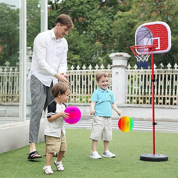 Four Square Balls, 8.5 Inch Playground Ball for Kids Outdoor Dodgeball Kickball Handball Game with Hand Pump