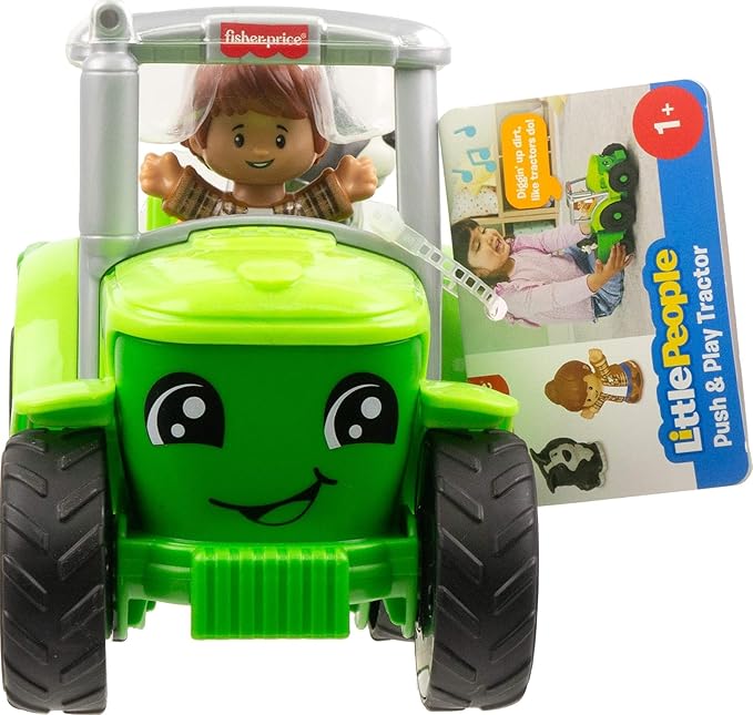 Fisher-Price Little People Toddler Toy Push & Play Tractor Push-Along Musical Farm Vehicle with 2 Figures for Pretend Play Kids Ages 1+ Years, Multilanguage Version