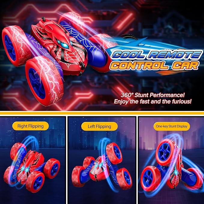 Remote Control Car,Double Sided 360° Rotating 4WD RC Cars Toys for 3-12 Year Old Boys 2.4GHz Electric Rechargeable Race Stunt Birthday Halloween Christmas Easter Toys for Boys 4-6 3-4