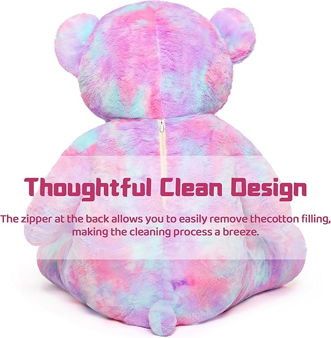 Tezituor Big Teddy Bear,52'' Giant Stuffed Animal Plush,Rainbow Purple Soft Plush Toys Gifts for Valentine, Christmas, Birthday