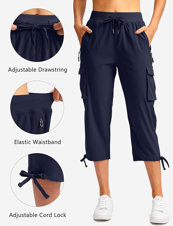 Soothfeel Women's Cargo Capris Pants with 6 Pockets Lightweight Quick Dry Travel Hiking Summer Pants for Women Casual
