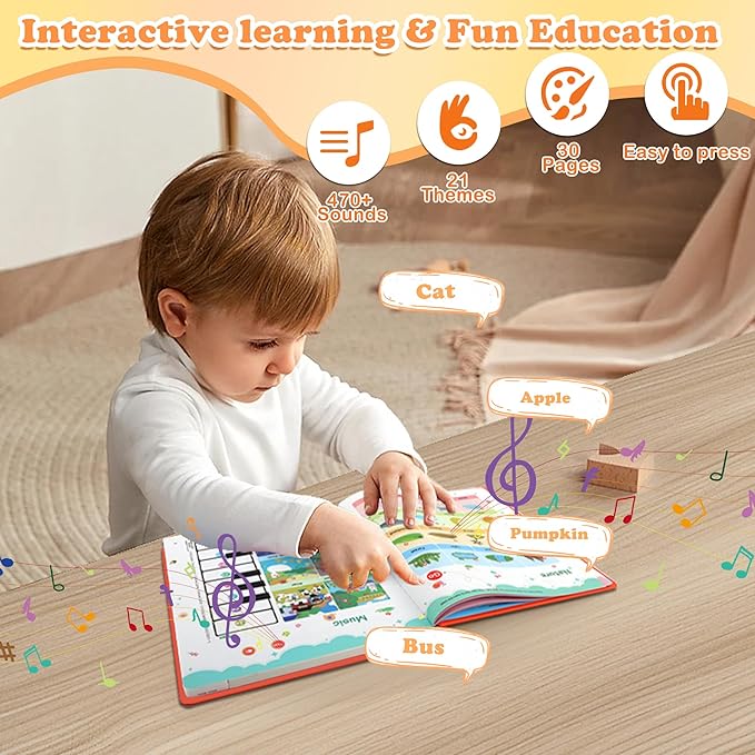 First English Words Sound Book, Total 470+ Sounds, 21 Themes, My First English Sound Toy, Interactive Sound Books Kids Learning Toys, Educational Toys Birthday Gift for Toddlers Kids Age 3 4 5 6