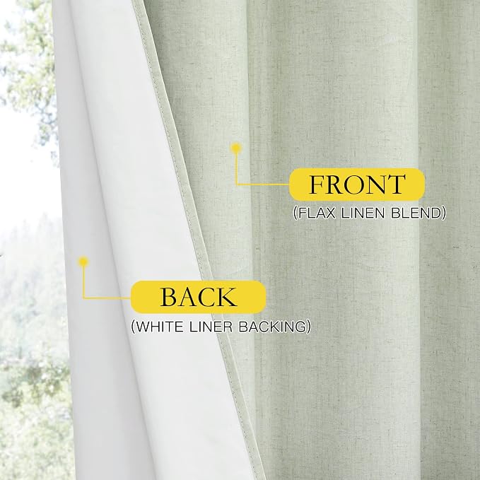 NICETOWN Sage Green 100% Blackout Linen Texture Curtains 72 inches Long 2 Panels for Boy's Room, Thermal Insulated Full Blackout 2-Layer Lined Drapes, Energy Efficiency Window Draperies