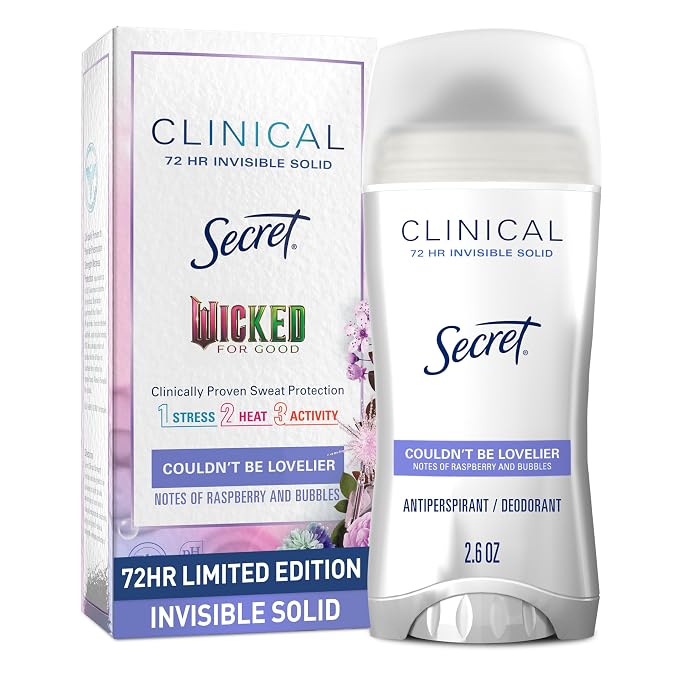 Secret Clinical Strength Antiperspirant Deodorant for Women, Couldn't Be Lovelier, 3X Sweat Protection, 72hr Sweat & Odor Protection, PH Balanced, Invisible Solid, Raspberry & Bubbles Scent, 2.6 oz
