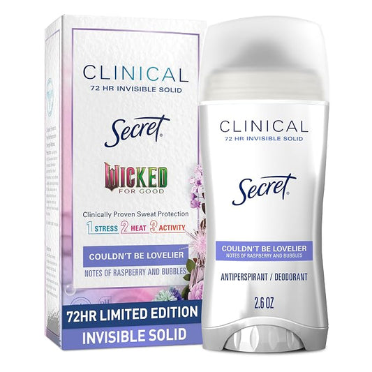 Secret Clinical Strength Antiperspirant Deodorant for Women, Couldn't Be Lovelier, 3X Sweat Protection, 72hr Sweat & Odor Protection, PH Balanced, Invisible Solid, Raspberry & Bubbles Scent, 2.6 oz