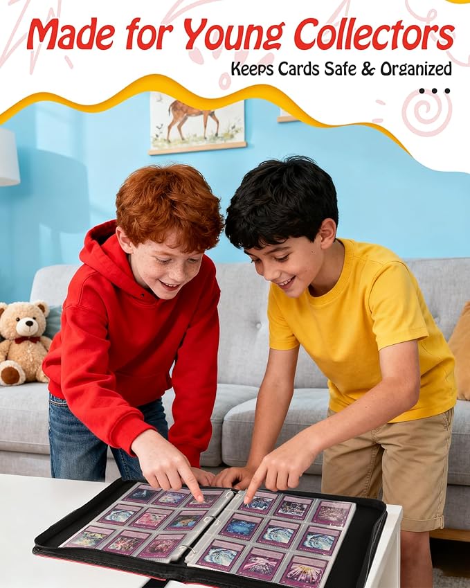 Trading Card Binder, 9-Pocket, Holds 1080 Cards, 120 Pages Side-Loading Card Album, PU Leather, Acid-Free Archival Sleeves, Durable Organizer for MTG, TCG & Sports Cards, Gift for Kids, Boys and Girls