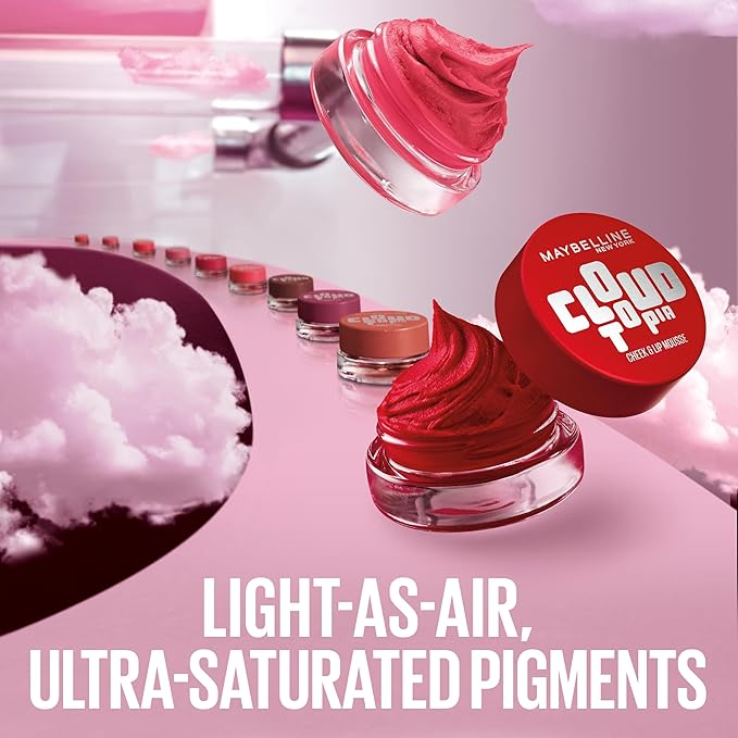 Maybelline Cloudtopia Blush for Cheeks and Lip Mousse, Ultra-Vivid, Pigmented Formula for Up to 14HR of Blush and Lip Makeup Color, Ethereal Rouge, 1 Count
