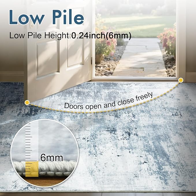 9x12 Ft Extra Large Washable Area Rugs for Living Room, Soft Non-Slip Modern Abstract Pattern Carpet for Bedroom Indoor Floor Nursery Home Decor (Blue)