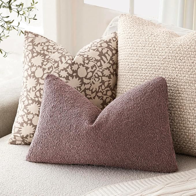 Foindtower Pack of 2 Textured Boucle Throw Pillow Covers Accent Solid Decorative Lumbar Pillow Cases Cozy Soft Couch Cushion Case for Chair Sofa Bedroom Living Room Home Decor 12x20 Inch Dark Purple