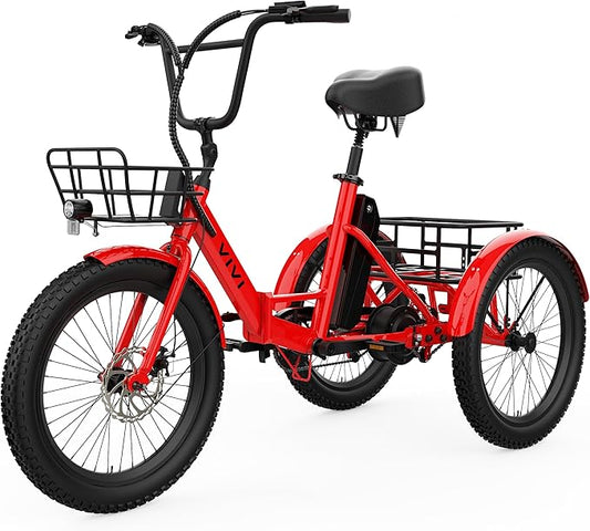 Vivi T01 20" x2.6 Fat Tire Electric Tricycle for Adults, 750W Peak 20'' Folding 3 Wheels Electric Bike, 95% Pre-Assembled, Speed Differential, 15.5MPH Eletric Trike with Bracket