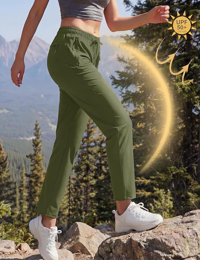 MAGCOMSEN Women's Hiking Pants Lightweight Quick Dry UPF 50 Water Resistant Elastic Waist Golf Travel Pants Zip Pockets
