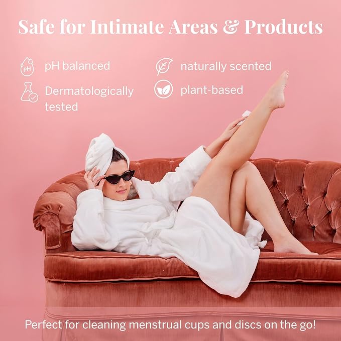 Pixie Feminine Wipes – Naturally Scented Rosewater + White Tea – Flushable, Biodegradable & pH Balanced – Individually Wrapped Wipes for On The Go – Cleaner for Menstrual Cups & Discs (3 Packs of 10)