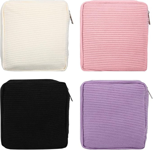 4 PCS Sanitary Napkin Storage Bag, Menstrual Pad Zipper Period Pouch Portable Period Bag Panty Liners, Pad Pouch with Zipper for Women Ladies Daily Use Purse Travel(Solid Color,4 Colors)