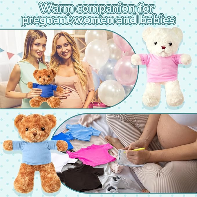Jecery 8 Pcs Colorful Bear Clothes Tee Shirt Fit 14-18 Inches Bears Sublimation Stuffed Cute Tiny DIY Make Your Own Plush Doll(Dark)