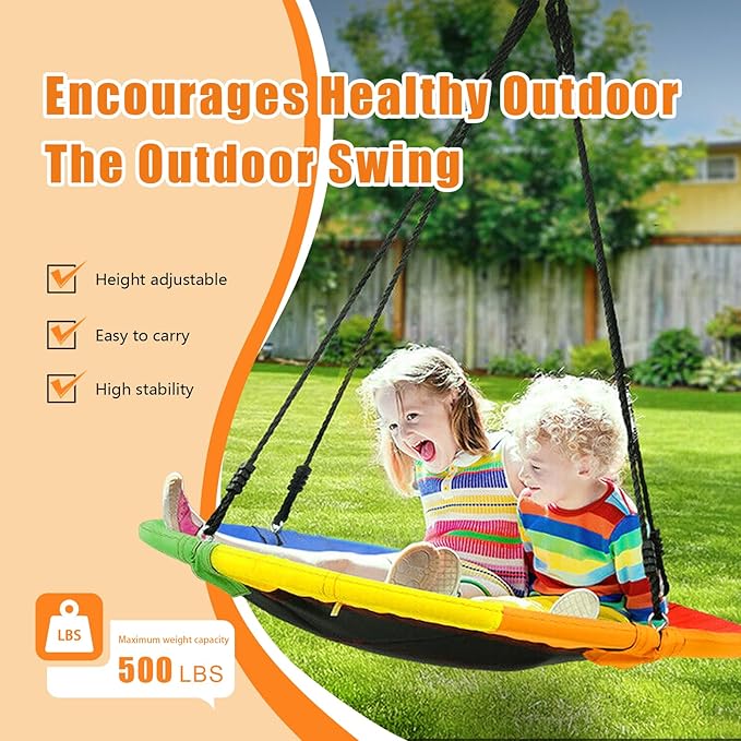 40 Inch Saucer Tree Swing for Kids Outdoor,Disc Round Swing with Waterproof Textilene Fabric,500Lb Weight Capacity,Kids Playground Outdoor Activity Backyard Fun (Multicolor)