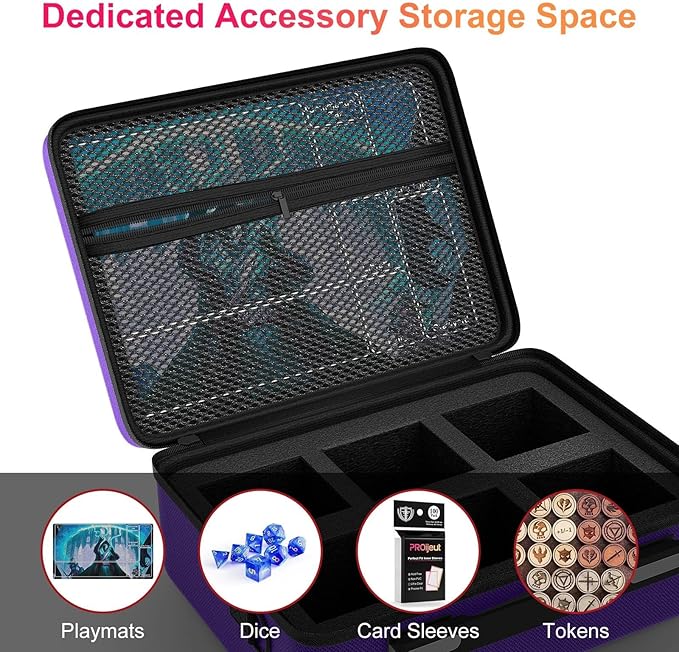 Proijeut Card Deck Box with Portable Case, 6 Pack Clear Commander Deck Box with 6 Dividers, Holds 600+ Double Sleeved Cards, Fit for MTG, YuGiOh, TCG (Purple)