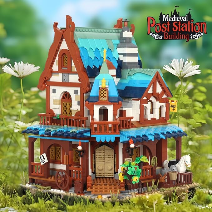 Mini Bricks 1767PCS Fairy Tale Medieval Vintage Post Station Building Blocks,Creative Ideals Village House Architecture Building,Best Halloween for 14+ Boys, Girls or Kids Adults