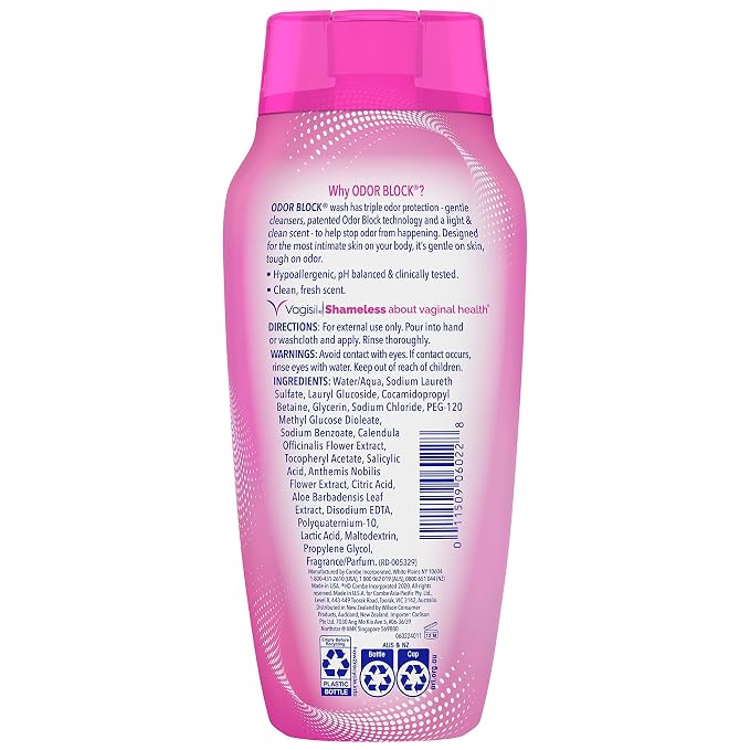 Vagisil Feminine Wash for Intimate Area Hygiene, Odor Block, Gynecologist Tested, Hypoallergenic, 12 oz, (Pack of 2)