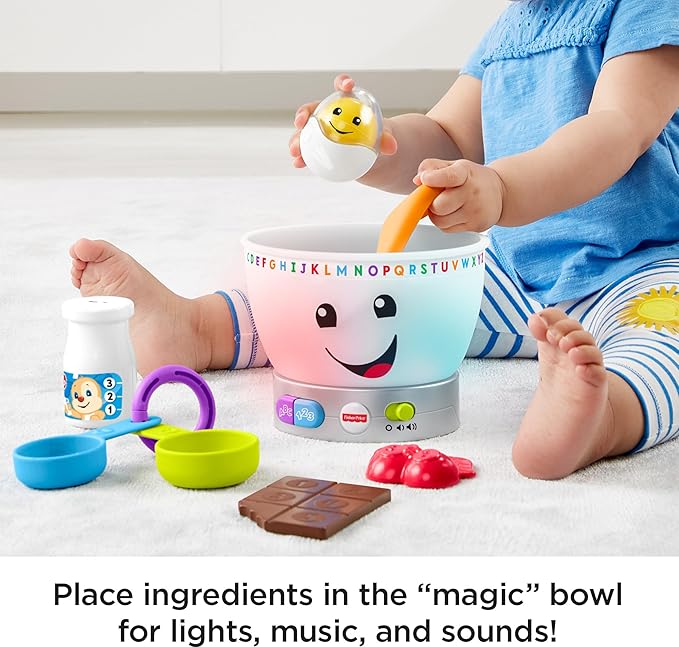 Fisher-Price Baby Learning Toy Laugh & Learn Magic Color Mixing Bowl with Pretend Food Music & Lights for Infants Ages 6+ Months