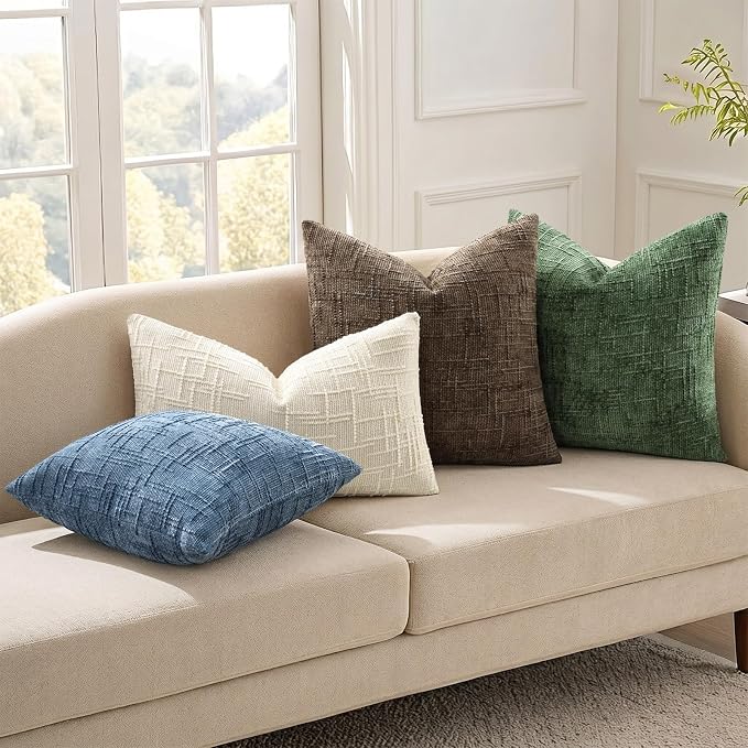 decorUhome Textured Chenille Throw Pillow Covers 12x20 Set of 2 Emerald | Fall Modern Farmhouse Soft Cozy Slubby Couch Pillow Cases Boho Decorative Pillow Cases for Bed Sofa Living Room Home Decor