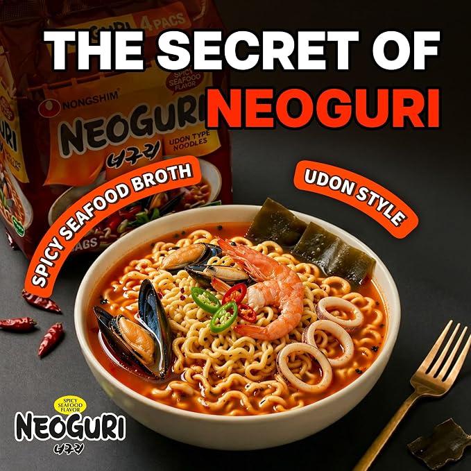 Nongshim Shin Ramyun, Shin Black, Neoguri, Chapagetti Korean Ramen, 16 Pack | Korean ramen variety pack with spicy beef, beef-bone, seafood and roasted black bean profiles