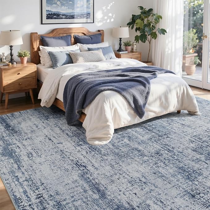 9x12 Ft Extra Large Washable Area Rugs for Living Room, Soft Non-Slip Modern Abstract Pattern Carpet for Bedroom Indoor Floor Nursery Home Decor (Blue)
