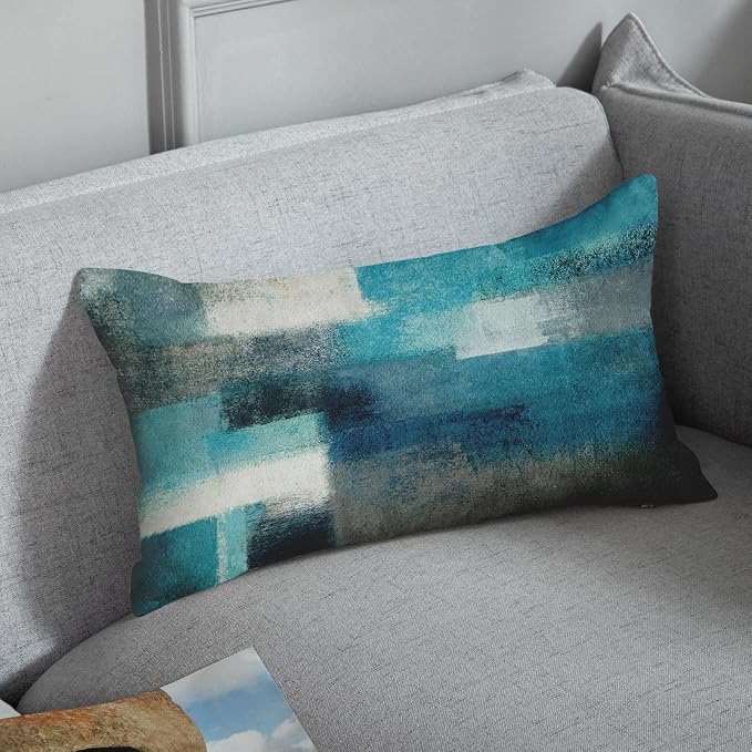 Emvency Throw Pillow Covers Set of 2, 12 x 20 Inch, Abstract Modern Teal | Turquoise Painting Outdoor Decorative Square Pillow Cases Couch Cushion Case for Couch Bed Sofa Living Room Home Decor