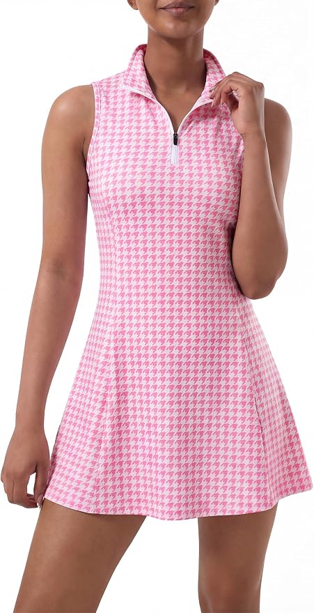 Tennis Dress for Women, Golf Dress with Shorts and Pockets Athletic Dress | Sleeveless Collared Half-Zipper Workout Sport Dress, Stretch Moisture Wicking Fabric, Tennis Golf Outfits
