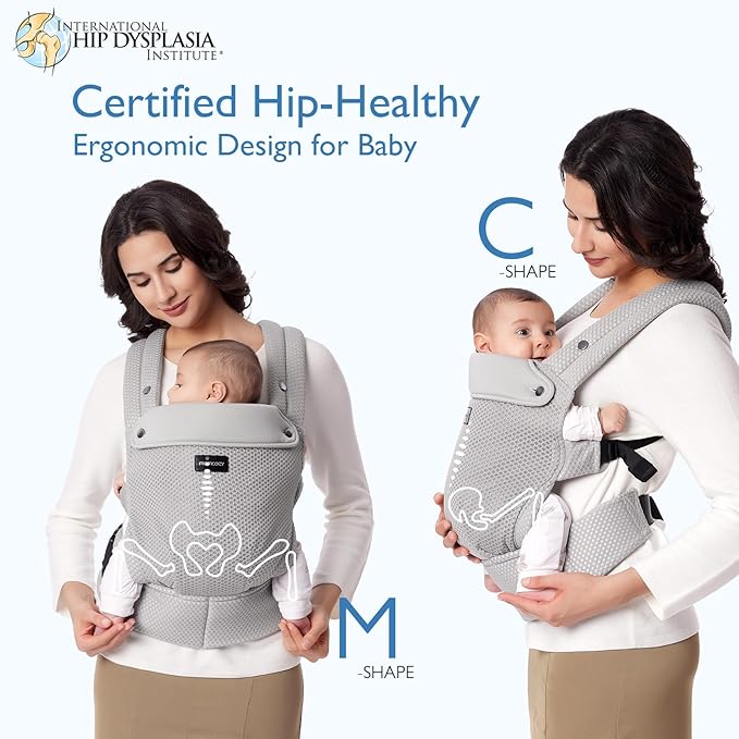 Momcozy Baby Carrier - Ergonomic, Cozy and Lightweight Carrier for 7-45lbs, Effortless to Put On, Ideal for Hands-Free Parenting, Enhanced Lumbar Support, Purehug for Infant to Toddler, Air Mesh-Grey
