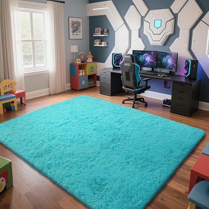 yongyangjuxin Teal Blue Rug Fluffy Rug, 6x9 Teal Area Rugs for Living Room, Soft Play Mat, Teal Rugs for Bedroom, Preppy Dorm, Plush Aesthetic