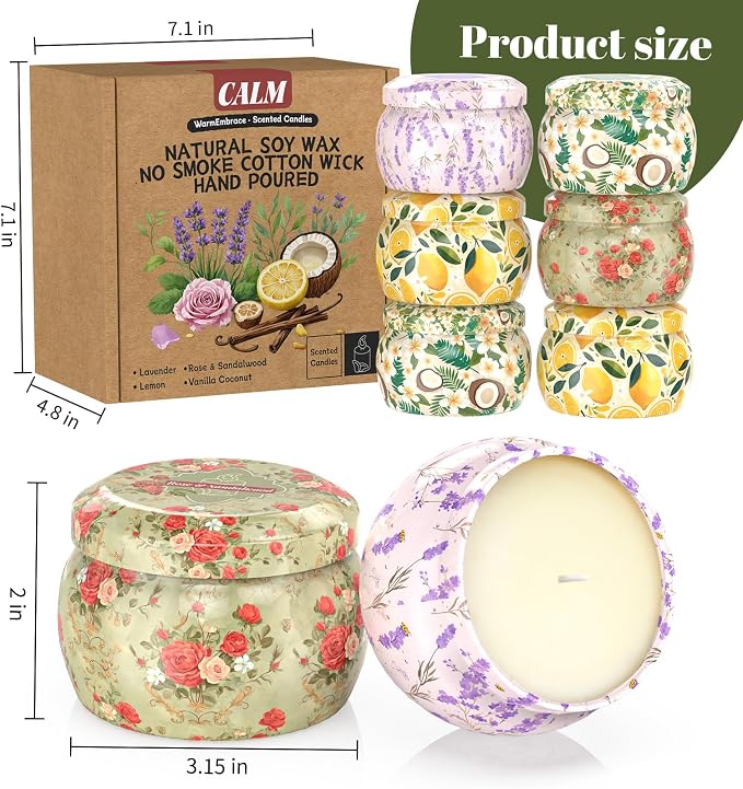 WarmEmbrace Scented Candles for Women, 8 Pack Soy Candle Set, 4.4OZ Candles for Home Scented, Candle Gift Set for Women, Lavender/Coconut and Christmas Holiday Candles, Total 240H Burning Time