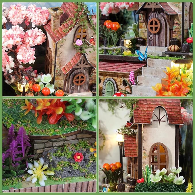 Foyucool DIY Miniature House Kit, Dollhouse Kit with Music and LED Light, Mini House Building Kits for for Adult to Building, Christmas Home Decorations Gifts for Family and Friends, Whisperwood