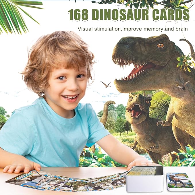168 PCS Dinosaur Cards Set - Educational Learning Flash Cards, Collectible Trading Cards for Kids, Dino Games, Prehistoric Animals Toys